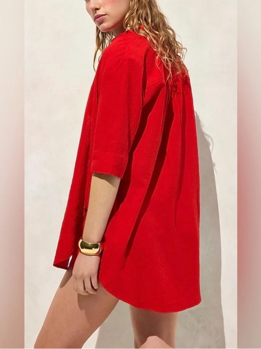 J. Crew Airy Gauze Cotton Button Up Cover Up Tunic Shirt - Red Size Small - Picture 2 of 10